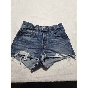 Levis 501 Shorts Womens Size 26 Waist Blue Denim Distressed  Button Fly Cotton